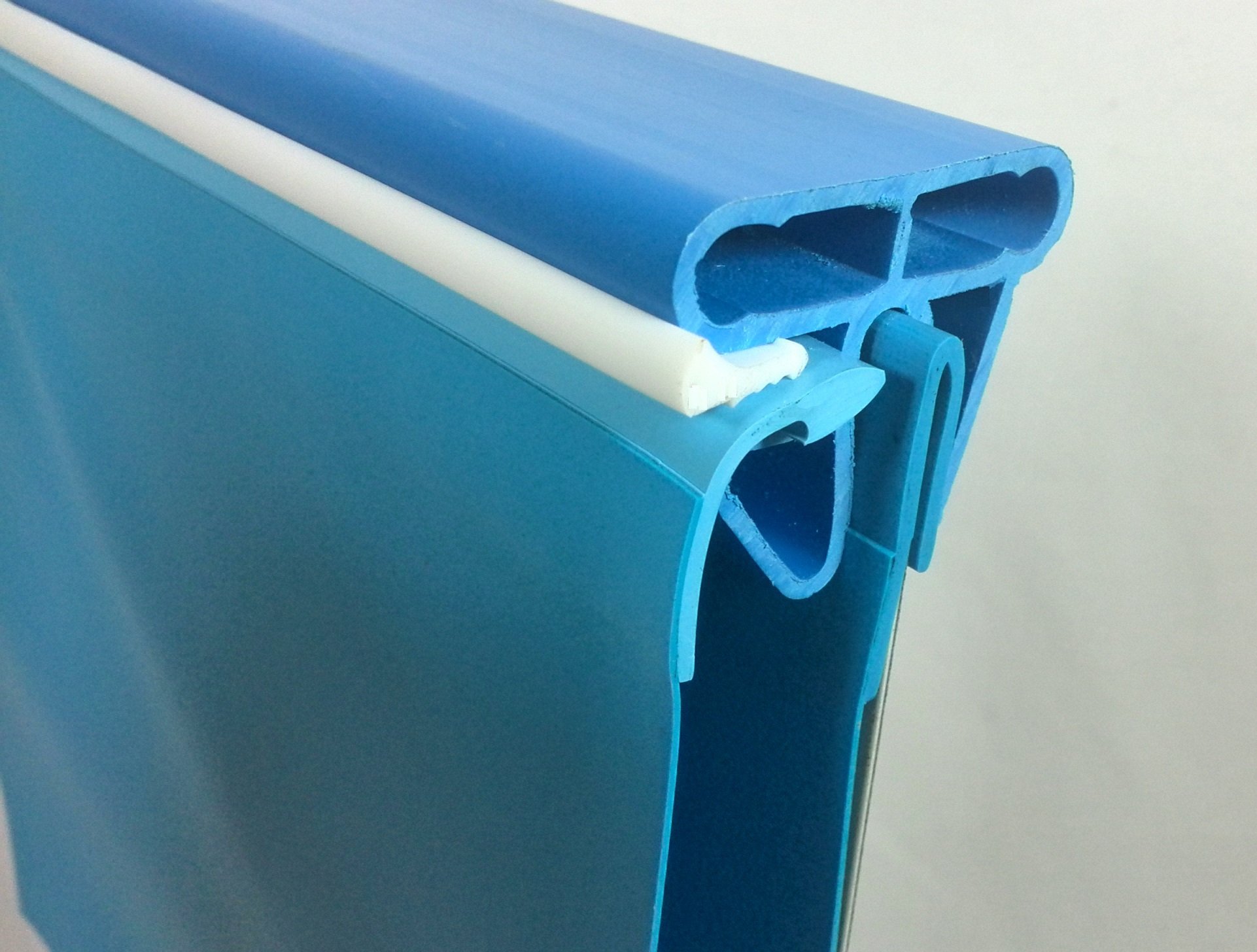 Stahlwandpool achtform Exklusiv 725x460x150 cm, Stahl 0,8 mm weiß, Folie 0,6 mm blau, Einhängebiese